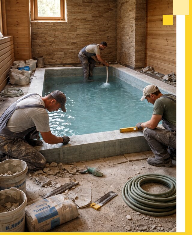 Проектирование и строительство бассейнов для бани в Сатке