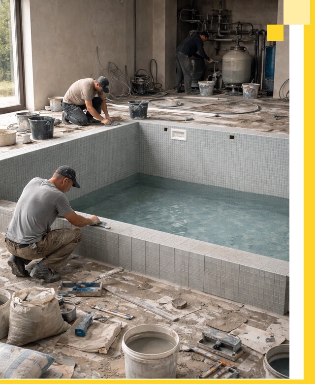 Строительство и монтаж бассейнов в помещении в Сатке