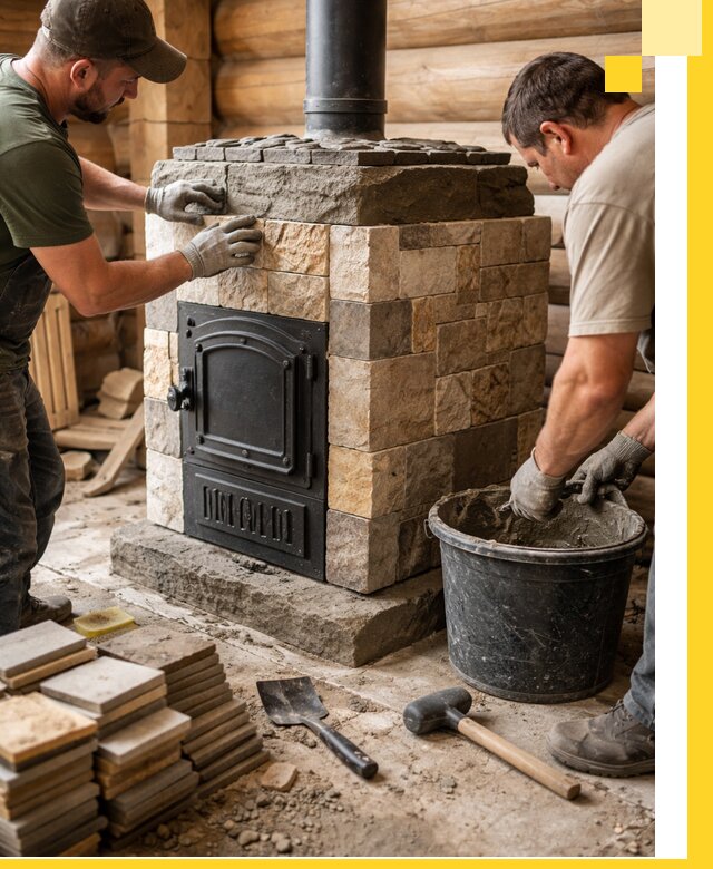 Облицовка банной печи под ключ в Сатке: камень и плитка