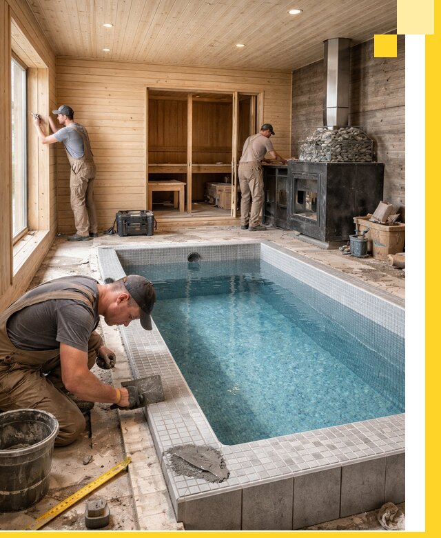 Проект бани с бассейном и сауной в Сатке под ключ