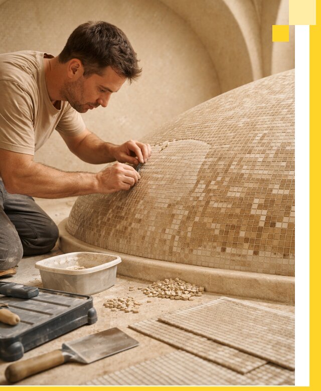 Профессиональная укладка мозаики для хамама под ключ в Сатке